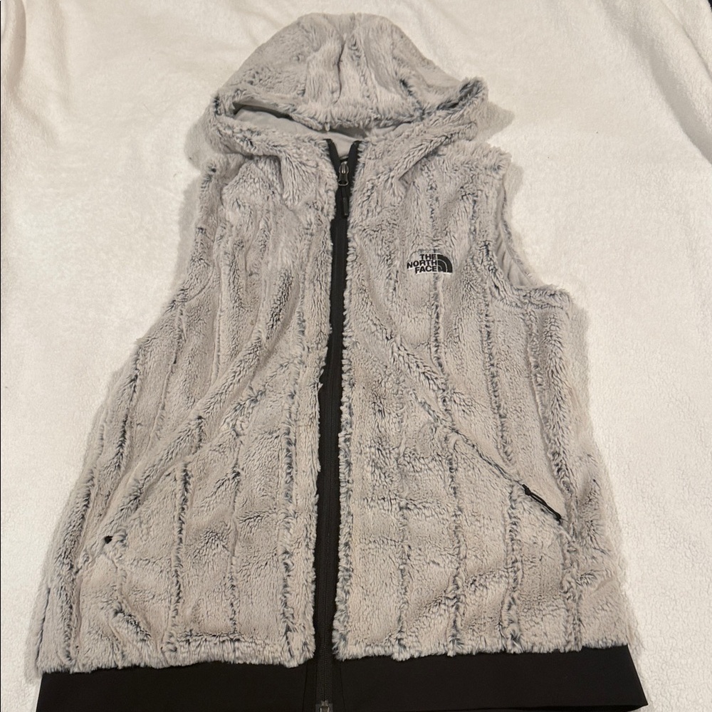 The North Face Light Gray Hooded Fleece Vest - Picture 1 of 5